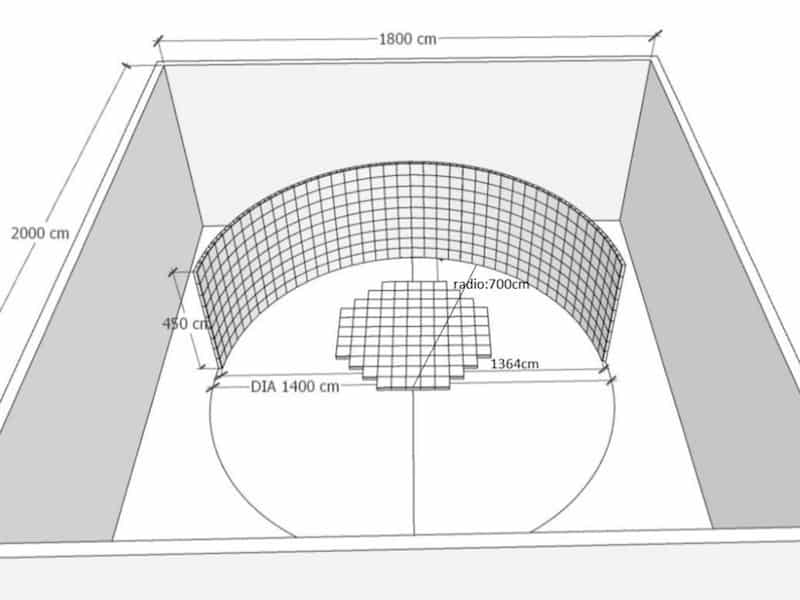 A schematic illustrating the measurements of a swimming pool.