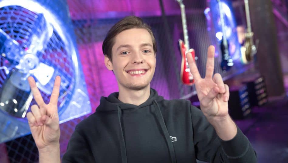 young man, peace sign